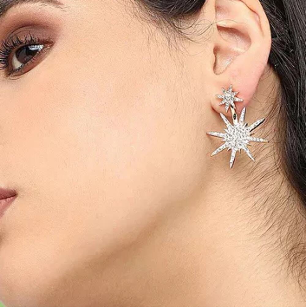 Gold North Star Cubic Zirconia Drop Earrings